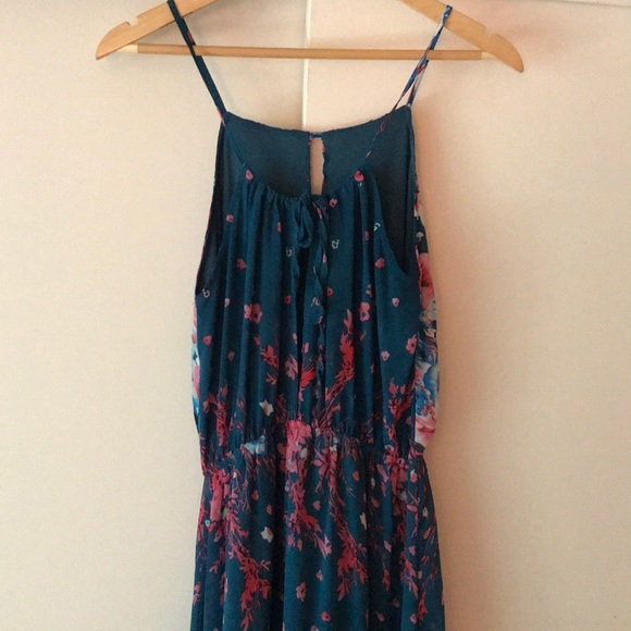 Fate Teal/Floral Chiffon Halter Maxi, Small - Picture 6 of 8